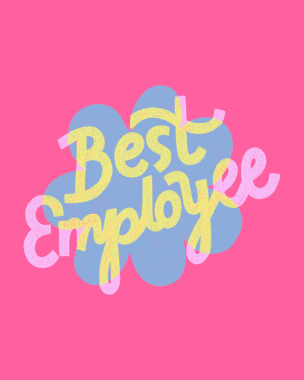 Hot pink design with blue cloud and layered script text reading Best Employee