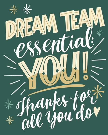 employee appreciation dream team staff thank you sparkle heart twinkle lettering cursive