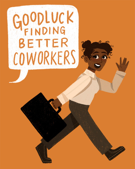 coworker woman poc leaving farewell goodbye good luck better  last day at work