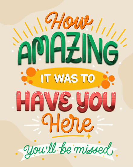 farewell card how amazing it was sparkle text
