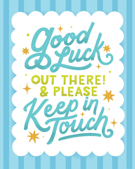 Aqua hand-lettered message with gold stars on blue stripes, white cloud frame