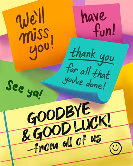 farewell card goodbye and goodluck post it notes