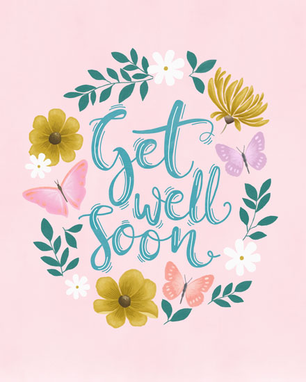 get well soon card floral and butterflies illness