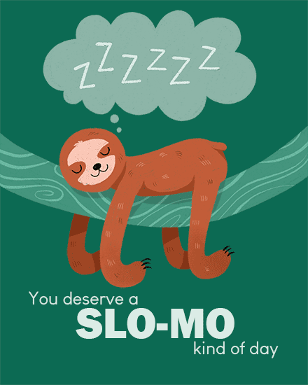Illustrated sloth on a branch with Zzz thought bubble, on green background.