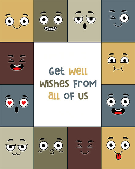 get well soon card square faces illness