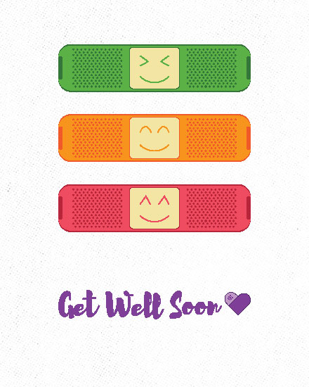 get well soon card three bandaids illness