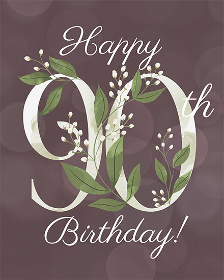 birthday 90 floral lettering 90s 90th plants leave