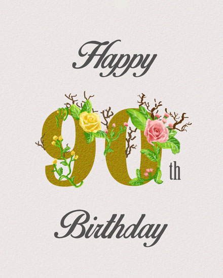 birthday card 90th gold lettering  90 90s