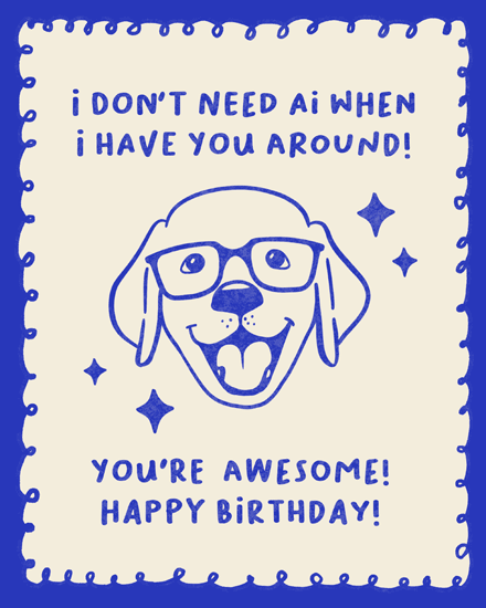 Dog in glasses with stars and birthday text