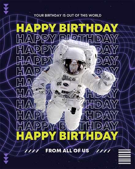 astronaut space birthday card galaxy lines wave outer float out of this world dad