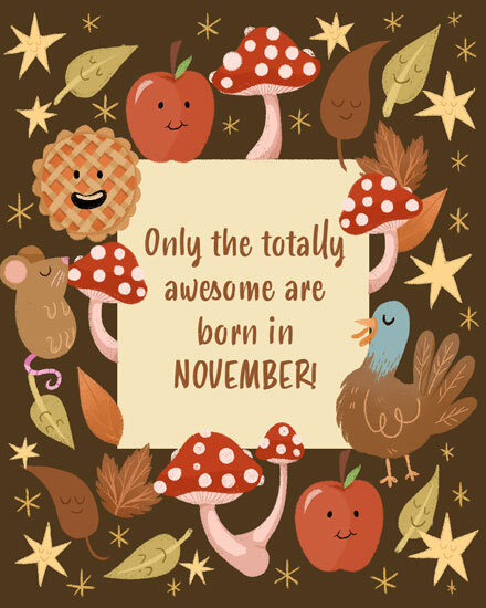 awesome november birthday card 11 month turkey apple mushroom star leaves rat pie