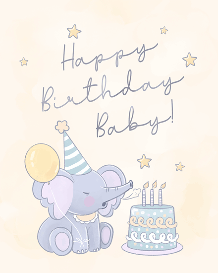 birthday baby elephant cake   balloon star hat