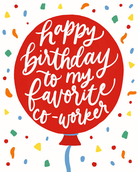 Red balloon with white script message, surrounded by colorful confetti on white background