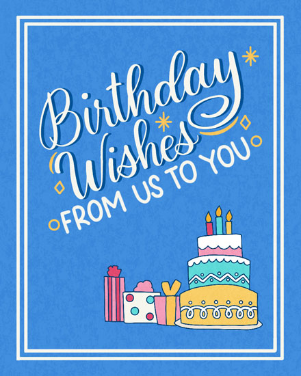 happy birthday card cake and presents