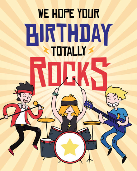 happy birthday card rock band male man boy instrument