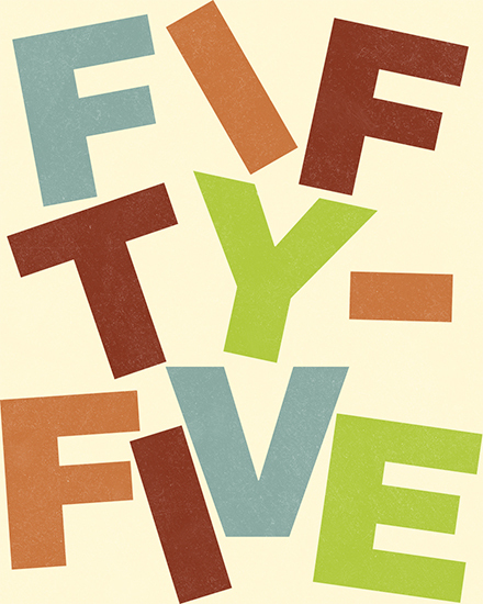 birthday block letters fifty five retro card 55 55th 55s