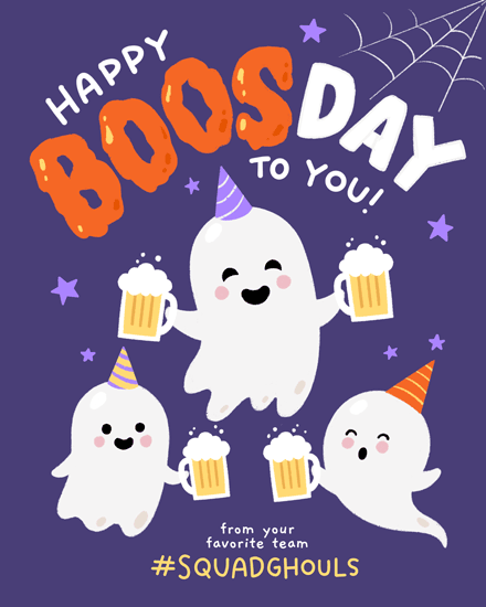 boosday birthday card boo ghost beer halloween web star ghoul pun bud wiser guinness