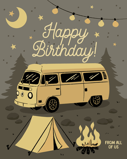 birthday camper van bonfire tent moon star lights camping camp hiking campervan rv