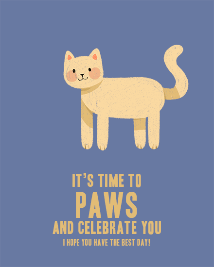 Illustration of a cute cat with lettering on blue background.