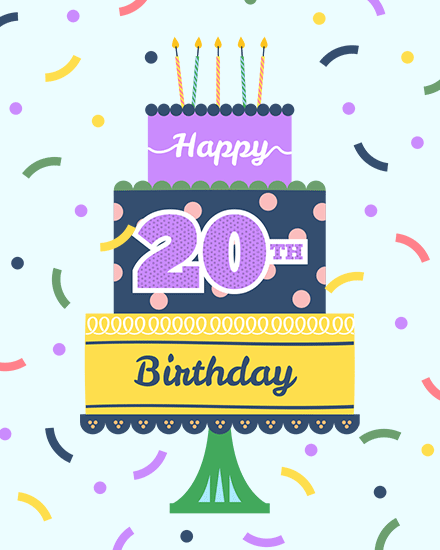 birthday colorful cake 20 20th confetti 20s