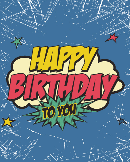 birthday comic letters card star grunge cloud lettering