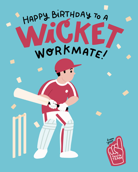 cricket wicket workmate birthday card confetti colleague coworker british athlete