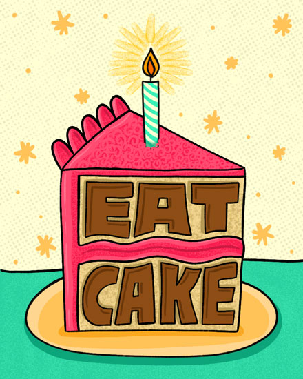 birthday card eat cake slice of cake with candle