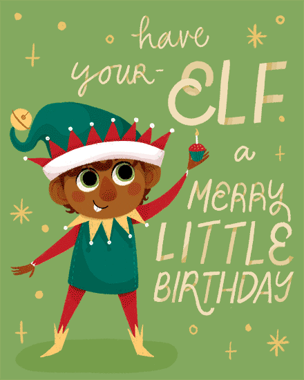 happy birthday card elf star cupcake little merry christmas pun poc
