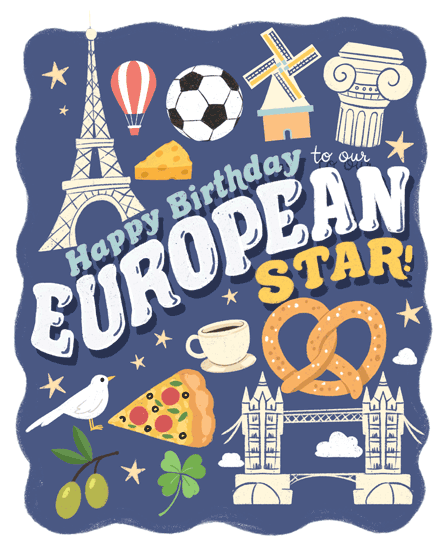 birthday europe icons and landmarks pizza dove coffee eiffel football hot air balloon star pretzel clouds traveling travelling uk