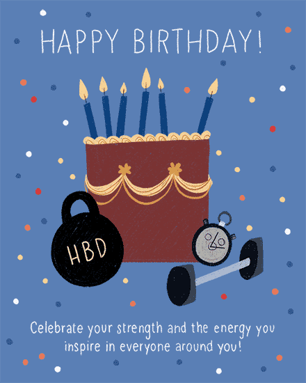 birthday fitness life coach kettlebell dumbbell  cake confetti