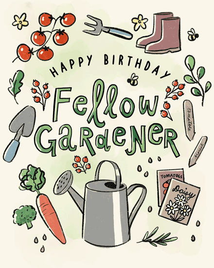 birthday gardening club farmer watering can carrot broccoli tomato boots spatula