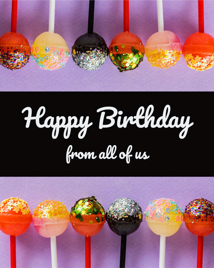happy birthday card glitter candy pops picture corporate professional