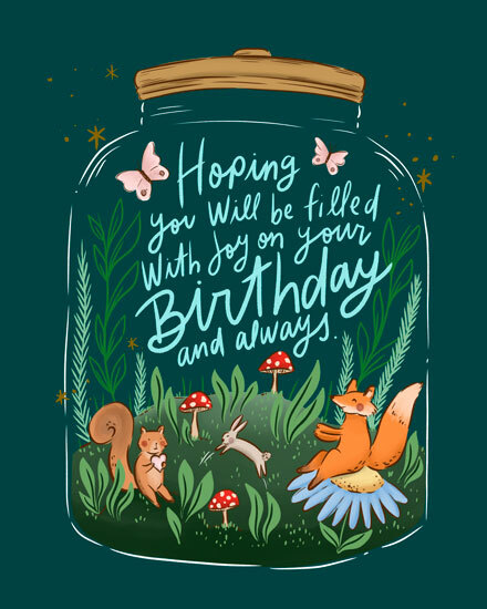 birthday gods blessings terrarium critters fox squirrel rabbit butterfly mushroom