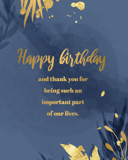 birthday card gold blue floral flower corporate professional
