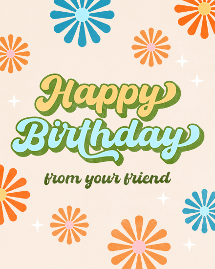 birthday groovy friend flower retro vintage