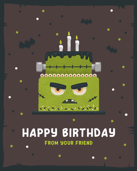 birthday halloween cake friend frankenstein halloween bat confetti grumpy