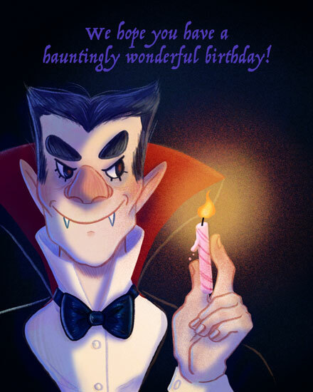 haunting vampire birthday card halloween candle count dracula  pun