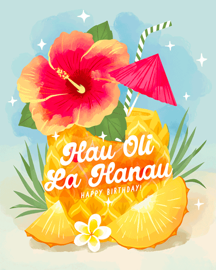 birthday hawaii tropical pineapple hawaiian hibiscus star umbrella sparkle aloha