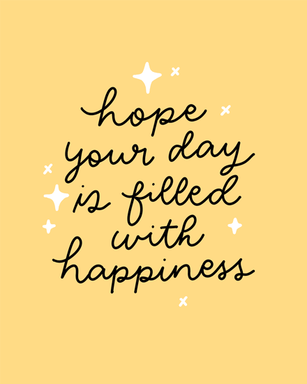 Mustard yellow greeting with black cursive message and small white sparkle accents
