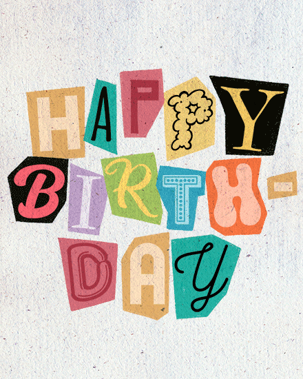birthday letters cut out collage magazine font text