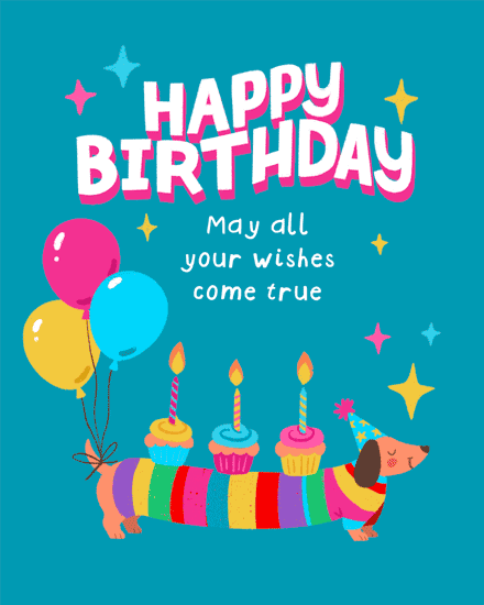 birthday long dachshund dog balloons cupcake hat sparkle