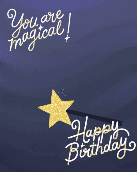 Indigo textured background with gold star and hand-lettered “You are magical” and “Happy Birthday”