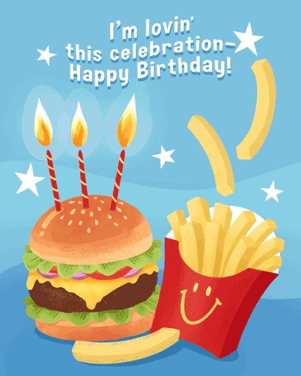 birthday mcdonalds burger fries candle star fast food