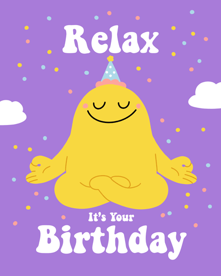 birthday meditation yoga relaxation party hat cloud confetti inhale exhale relax