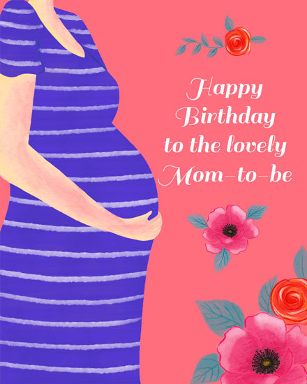 mom hugging belly white GG birthday card flower pregnant mother mom-to-be girly