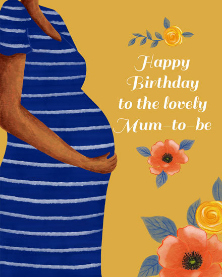birthday card mum hugging belly pregnant flower british girly poc