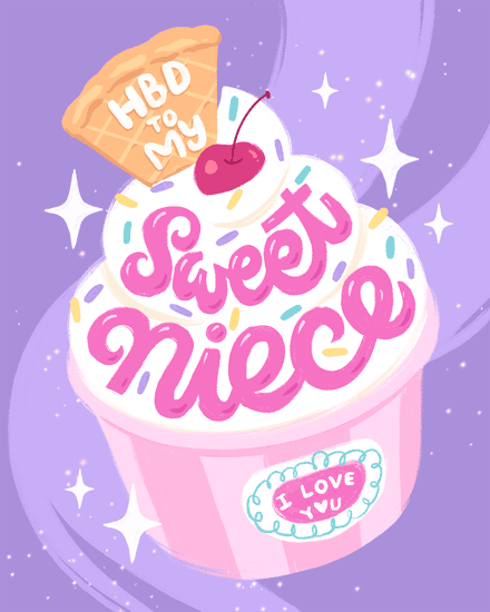 birthday niece ice cream waffle cherry sundae gelato sparkle