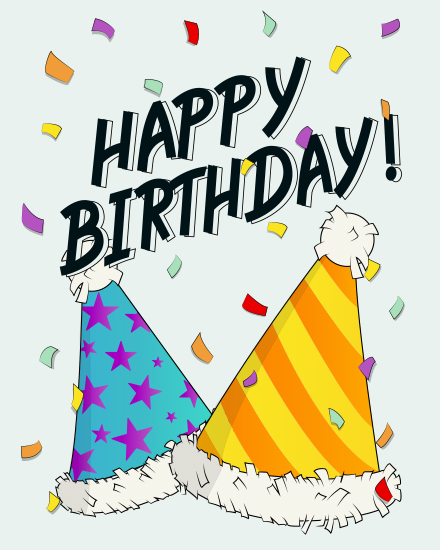 happy birthday card party hats