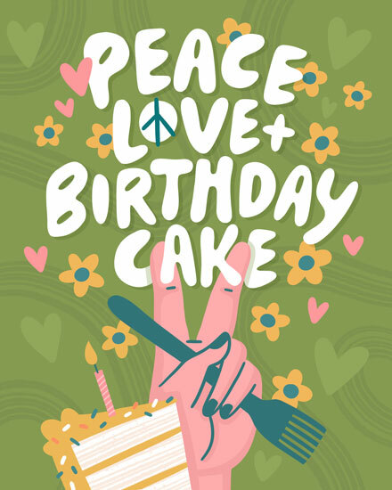 birthday peace love cake heart flower fork slice candle