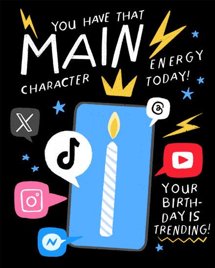 birthday pop culture social media candle phone tiktok youtube instagram messenger x twitter threads crown star